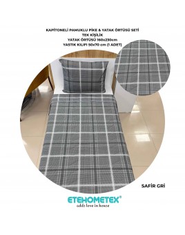 ETEHOMETEX Pamuklu Kapitoneli Yatak Örtüsü Seti TEK KİŞİLİK SAFİR GRİ 8696474232104